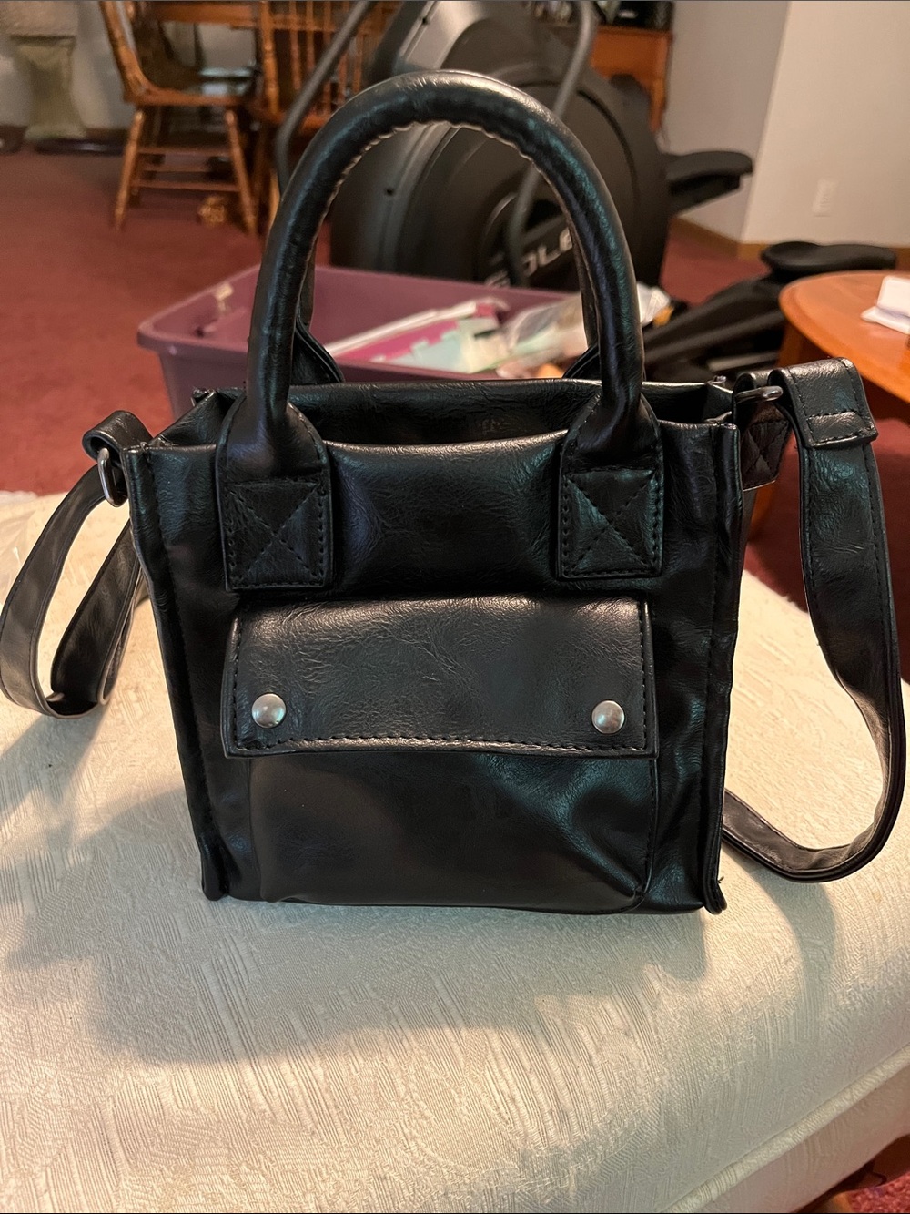 Classic Black Faux Leather Top-Handle Crossbody Satchel